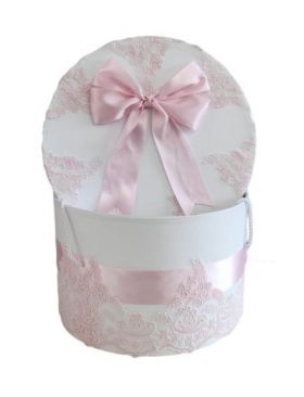 Cutie rotunda pentru trusou, dantela roz
