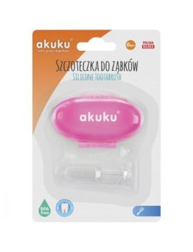 Periuta de dinti degetar din silicon Akuku, in cutie roz Engros