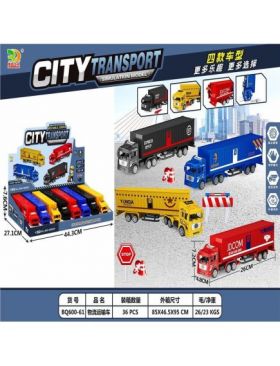 Masinuta TIR, City Transporter, pull-back action, 26×7.2×4.8, diverse culori, +3ani, en-gros