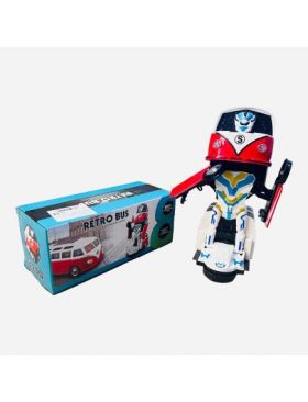 Autobuz care se transforma in robot, Retro Bus, cu sunete si lumini, 22×9×9cm, multicolor, +3ani, en-gros