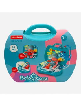 Gentuta pentru fetite cu Bebelus si trusa medicala, Baby Care, multicolor, 23×21×10cm, +3ani, en-gros