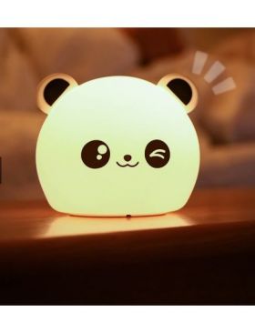 Lampa de Veghe pentru Copii, Incarcare USB, Senzor Tactil Touch, Silicon, 5 Moduri Iluminare LED, Model Panda, Alb, ENGROS, 12 X 10 CM