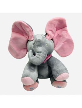 Elefant interactiv din plus, vorbeste, canta, isi misca urechile, Gri+Roz, 28×18cm, +3ani, en-gros