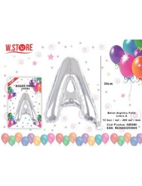 Balon litera A din folie metalizata, argintiu, 35cm, en-gros