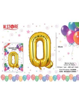 Balon litera Q din folie metalizata, auriu, 35cm, en-gros