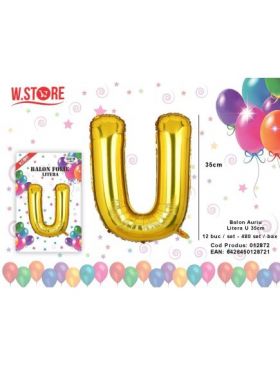 Balon litera U din folie metalizata, auriu, 35cm, en-gros