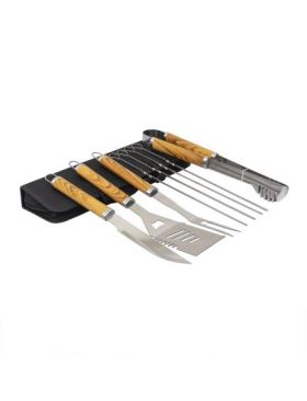 Set 8 piese din inox si maner de lemn, pentru gratar plus borseta depozitare / ZTS 8330 Engros