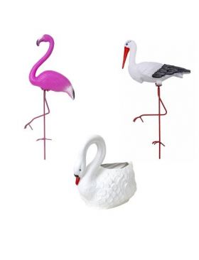 Pachet decor pentru gradina din plastic, flamingo, lebada si barza / EXT 10245 Engros