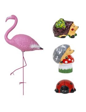 Pachet decor pentru gradina, flamingo, buburuza si 2 x arici / EXT 10248 Engros