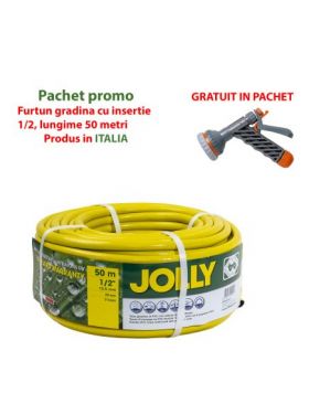 Pachet promo - furtun gradina, armat, cu insertie 1/2, lungime 50 metri, galben, flexibil, rezistent la radiatii UV si la frig + pistol de udat / EXT 9662_1 Engros