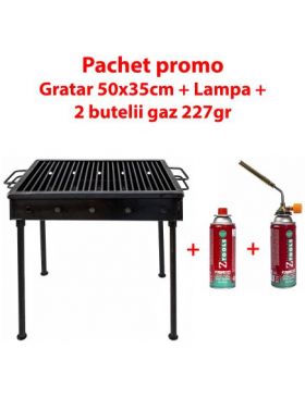 Pachet promo - Gratar metalic 50x35 (5208) + Lampa gaz (ZTS 5412) + 2 Butelii 227gr. (5214) Engros