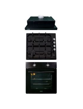 Pachet cuptor incorporabil 1857, capacitate 51L, electric, negru, plita incorporabila email 0041, 60X50X15 cm, gaz butelie sau gaz natural, duze de schimb incluse, hota 1 motor, putere 140W 1895, 60X50 cm / SET 30051 Engros