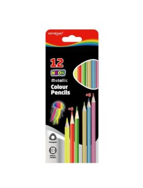 Creioane colorate Keyroad, 6 Neon+6 Metalice, engross