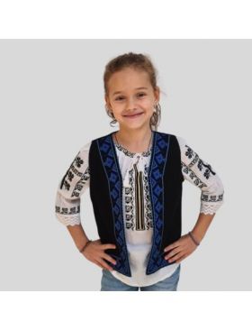 Vesta traditionala Engros pentru fete, motiv bradut broderie albastra