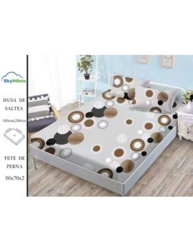 Husa Finet cu Elastic En-Gros, pentru Pat Dublu, 180 x 200 cm, 2 Fete de Perna, Gri Deschis