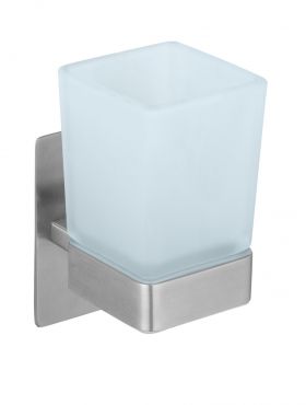 Suport periute si pasta de dinti, Wenko, Turbo-Loc, Genova Matt, 6.2 x 13.2 x 9 cm, inox/sticla