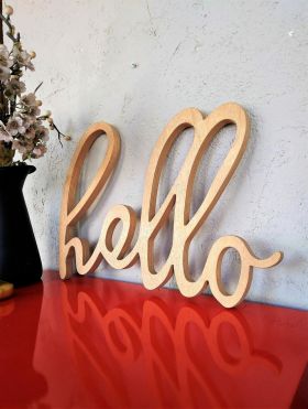 Decoratiune de perete, Hello, 42x1.8x30 cm, Placaj , Maro