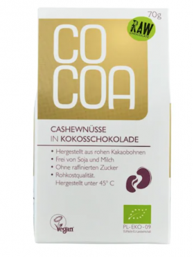 Nuci caju in ciocolata cu lapte de cocos, eco-bio, 70g - Cocoa