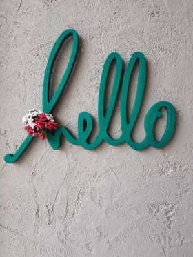 Decoratiune de perete, Hello, 43x2x38 cm, Placaj, Verde