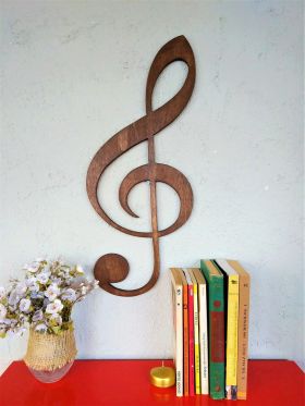 Decoratiune de perete, Treble Clef, 25x1.8x60 cm, Placaj , Maro