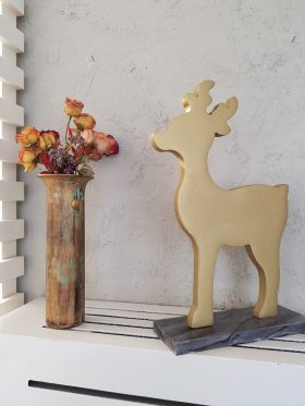 Decoratiune, Mini Deer, 30x8x20 cm, Placaj, Auriu