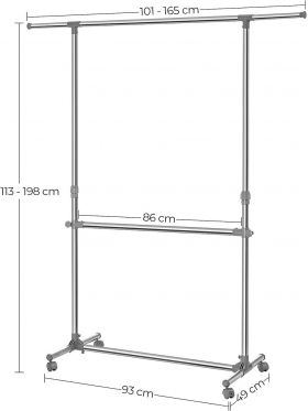 Suport pentru umerase, Vasagle, extensibil, 101-165 x 48.5 x 113-198 cm, otel