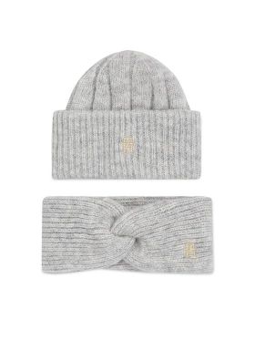 Set de căciulă și bentiță Tommy Hilfiger Th Timeless Beanie + Headband AW0AW15370P4A Gri