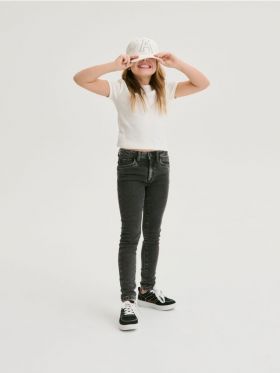 Blugi skinny high waist elastici - gri
