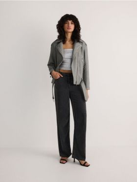 LADIES` OUTER JACKET & BELT - gri deschis