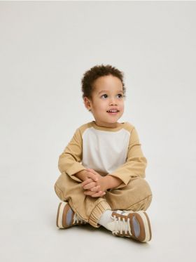 Tricou cu maneca lunga, din bumbac - crem