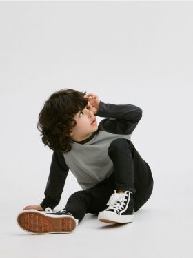 Tricou cu maneca lunga, din bumbac - gri-inchis