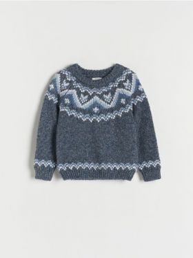 Pulover tricotat jacard - Albastru metalizat