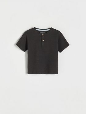 Tricou Henley din bumbac - gri-inchis