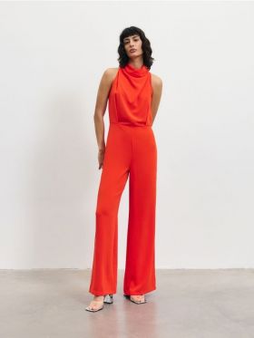 Combinezon cu decolteu tip halter - oranj-mandarina