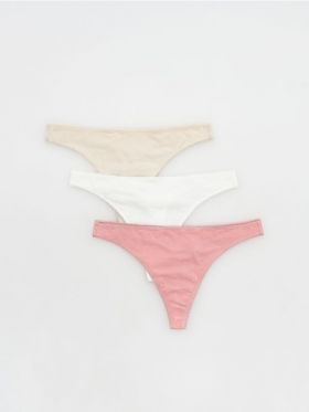 Set de 3 perechi de chiloti tanga cu continut ridicat de bumbac - nude