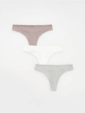 Set de 3 perechi de chiloti tanga cu continut ridicat de bumbac - gri-neutru