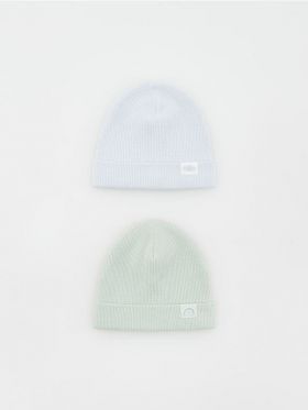 Set de 2 caciuli beanie din bumbac - verde-pal