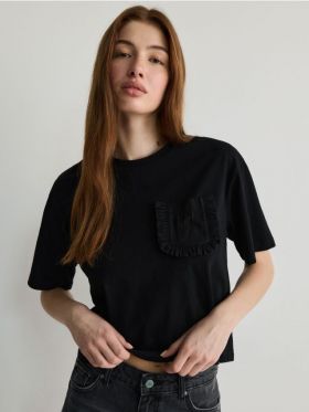 Tricou boxy cu buzunar - negru