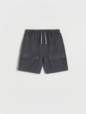 Pantaloni scurti din bumbac cu buzunare - gri-inchis