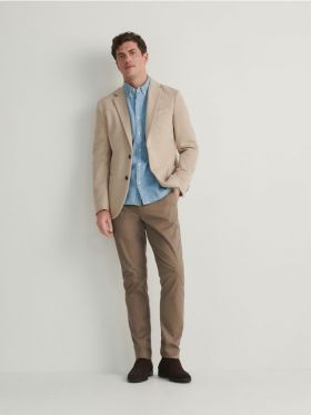 Blazer slim fit in carouri - bej