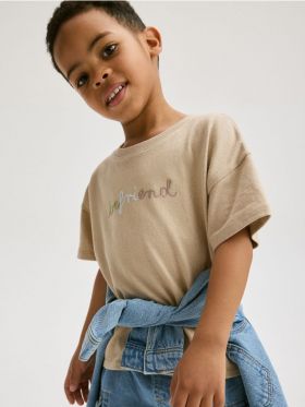 Tricou oversized cu broderie - bej