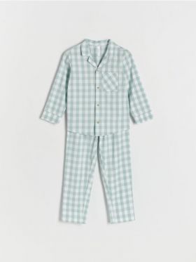 Pijama din doua piese in carouri - verde-menta