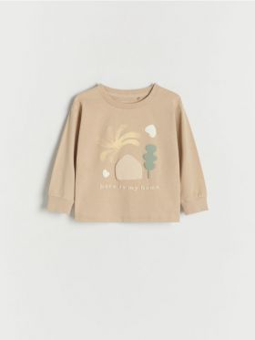 Tricou oversized cu maneca lunga - bej