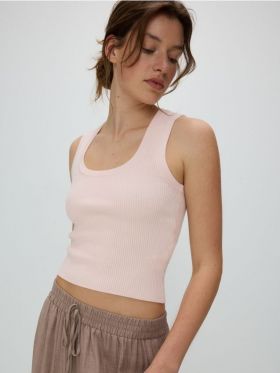 Top din jerseu de tricot striat - roz-pastel