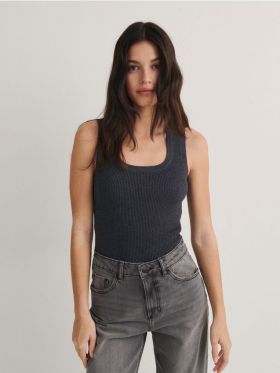 Top din jerseu de tricot striat - gri-inchis