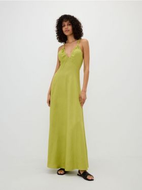 Rochie maxi cu continut ridicat de viscoza - verde-galbui