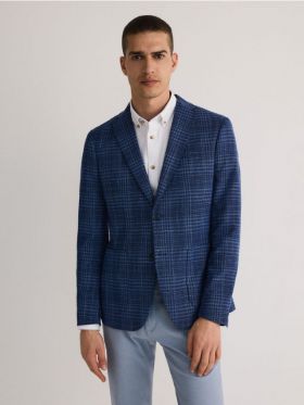 Blazer slim fit in carouri - bleumarin