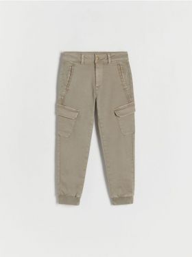 Pantaloni jogger cargo, elastici - verde-oliv deschis