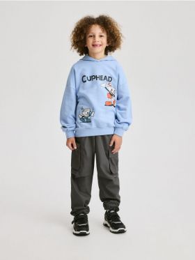 Pantaloni parachute, cu buzunare cargo - gri-inchis