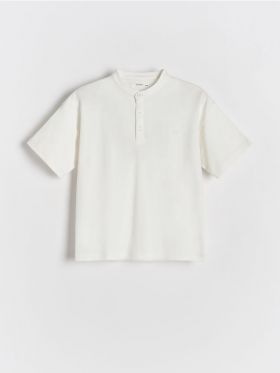 Tricou Henley din bumbac - crem